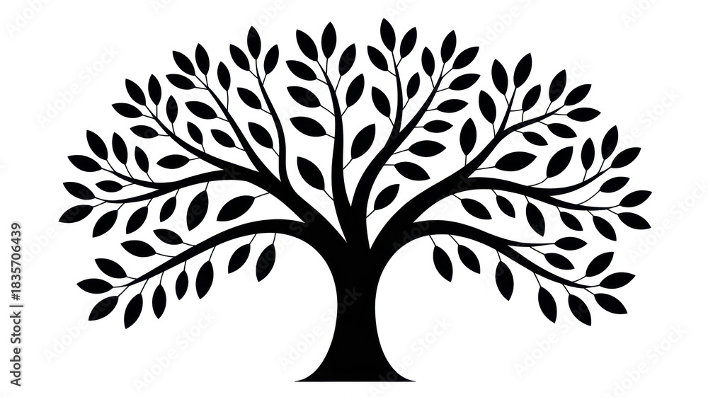 Obraz premium Simple abstract tree with leaves black silhouette illustration isolated on white background 