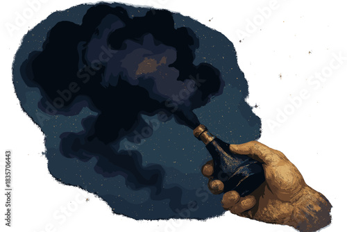 Nightmare Release Tool. a small handheld tool releasing dark clouds gently into starlit air, symbolizing nightmare release, indigo