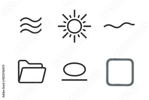 Intuitive Dreams Icons. Line style icons of Intuitive Dreams: breathing icon, glowing sphere, drifting line, transparent folder,