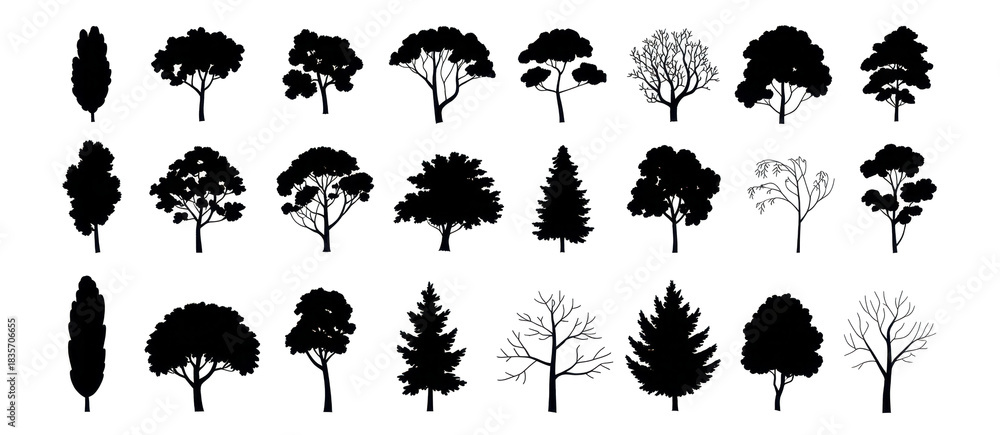 Fototapeta premium Collection Of Silhouette Of tree Isolated On White Background