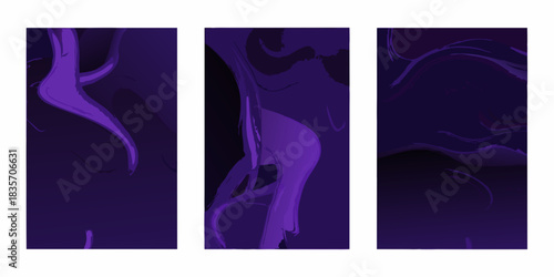 Abstract purple fluid art triptych for modern digital backgrounds