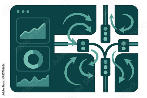 Traffic Optimization Dashboard. a sleek traffic-flow optimizer dashboard showing curved arrows and synchronized intersections,