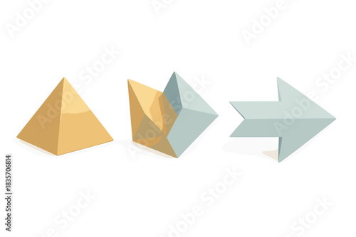 Unfolding Origami Future. a soft origami timeline gradually unfolding from past to present to future, golden and pale blue tones,
