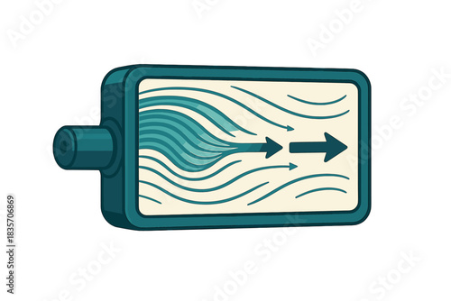 Sleek Current Measurement Device. a sleek deep current measurement device showing fluid motion lines and directional arrows, teal