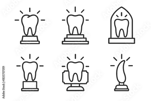 Dental Relic Icons. Icons for: bright tooth relic sculptures, gleaming enamel monuments, shining molar carvings, polished tooth