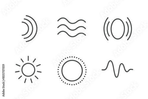 Tonal Emptiness Icons. Line vector icons of tonal emptiness allure: faint echo lines, vibrating silence threads, low-volume gaps,