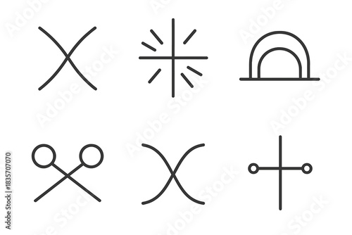 Sacred Energy Intersections. Line vector icons of sacred junction prods: crossing energy paths, intersecting divine beams,
