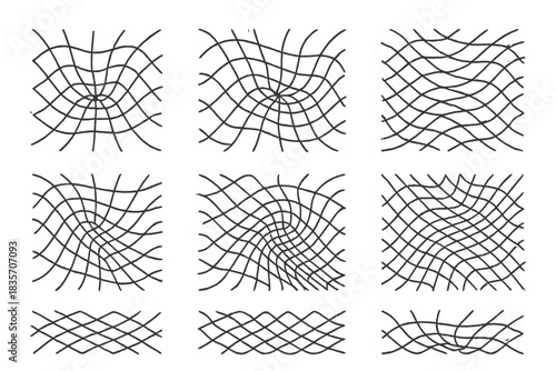 Dynamic Vector Patterns. Line vector icons of buzzing piecework tracery: dynamic inlay webs, vibrating fragment meshes, rhythmic
