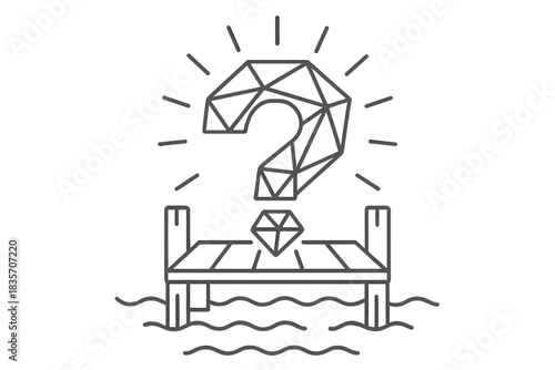 Crystalline Question Symbols. Line vector icons of a crystalline question at the dock: faceted inquiry symbols, gem-shaped