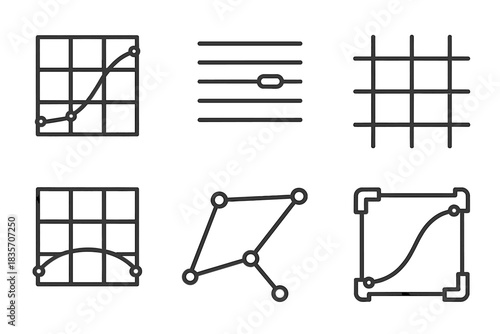 Geometric Mesh Pathways. Line vector icons of a lattice channel for fine adjustments: geometric mesh paths, structured tuning