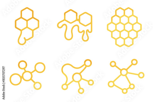 Glowing Honeycomb Network. Line vector icons of a honeyed network with sophisticated gradations: glowing honeycomb meshes, radiant