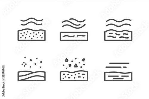 Abstract Sand Iconography. Line style icons of a sandy sill with countless alternatives: fine grain pattern beneath airy platform,