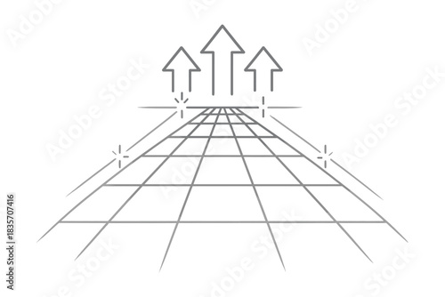 Luminous Lattice Pathway. Line style icons of a shining lattice leading forward: crisscrossed beams emitting soft glow, network