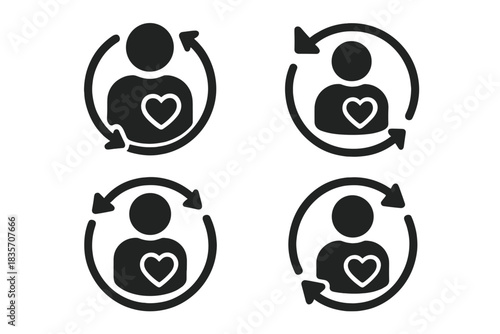 Cyclical Desire Icons. Solid style icons of cyclical yearning: turning desire production, swiveling wish results, rotating longing