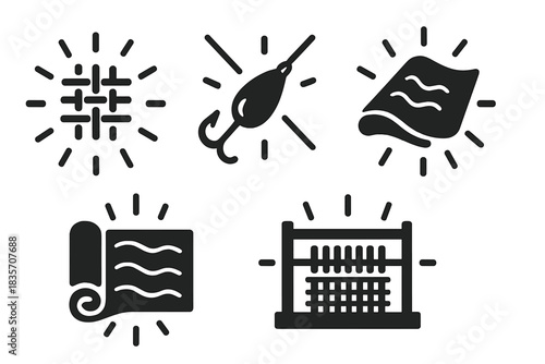 Radiant Allure Icons. Solid style icons of radiant allure: a shining weave that attracts, a luminous lure being crafted, a