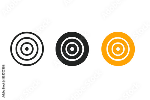 Thermoacoustic Vibration Icons. three minimal vector icons of circular ripples representing thermoacoustic vibration in air, line