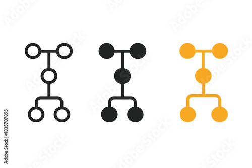 Digital Data Cascade. three minimal vector icons of linked data nodes cascading like a digital waterfall, line outline style,