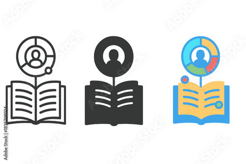Biomarker Chart Design. Circular biomarker chart integrated into open book representing personal analytics, first in line style