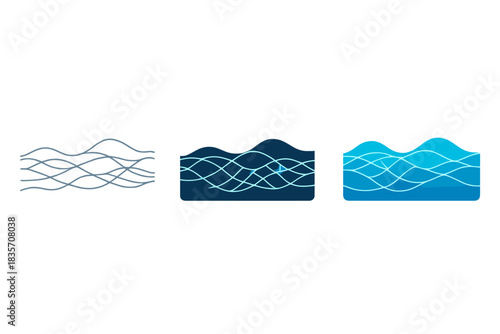 Bioluminescent Ocean Mesh. Minimalist ocean composition showing bioluminescent current lines forming digital mesh, first in line