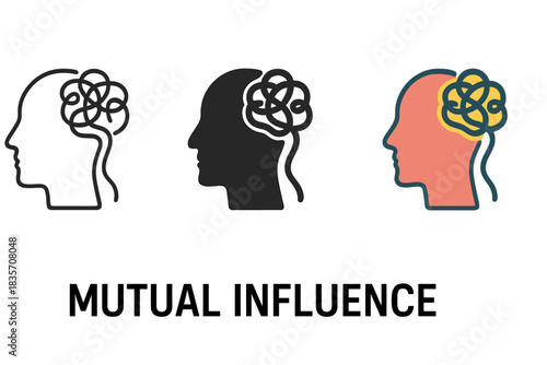 Interconnected Thoughts Emblem. Conceptual emblem of mutual influence showing one parasitic idea entwined with host thought, first