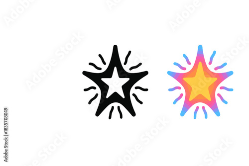 Radiant Abstract Stars. Abstract star motion graphic with balanced radial symmetry and gradient glow, first in line style with