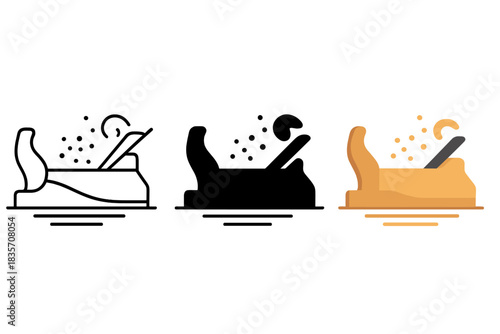 Woodworking Artistic Styles. Close-up of wooden plane gliding across surface with dust particles floating upward, first in line