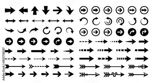 Collection of Black Arrow Vector Designs on White Background