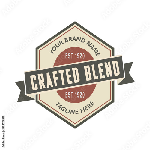 Vintage retro template logo vector. Hexagon badge with 