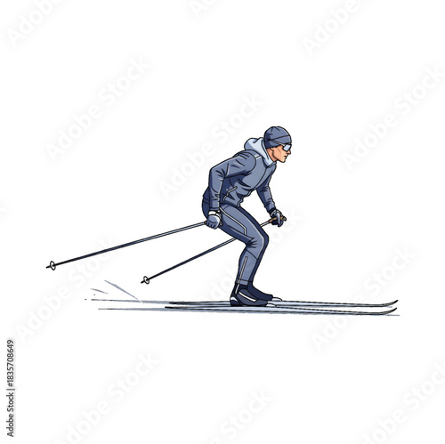 Cross-Country Skiing Vector Illustration – Athlete Gliding
