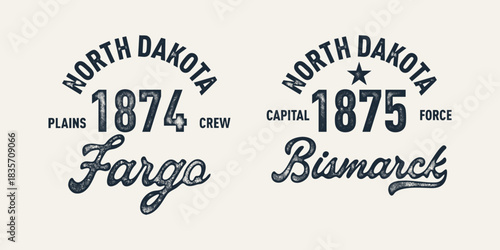 T-shirt stamp graphic, North Dakota Sport wear typography emblem Fargo, Bismarck vintage tee print, athletic apparel design shirt graphic print