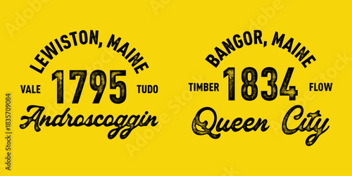 T-shirt stamp graphic, Maine Sport wear typography emblem Lewiston, Bangor vintage tee print, athletic apparel design shirt graphic print