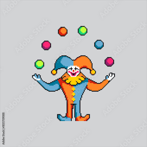 Pixel art illustration Clown Juggling. Pixelated Circus Clown. Circus Clown Juggling Balls Icon pixelated for the pixel art game and icon for website and video game. old school retro.