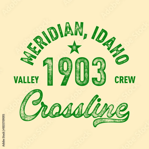 Canvas Print T-shirt stamp graphic, Crossline wear typography emblem Meridian, Idaho vintage