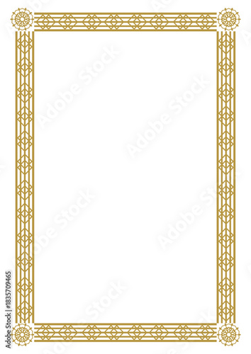 A gold frame with a vintage Art Deco ornament. A4 format. Vector illustration