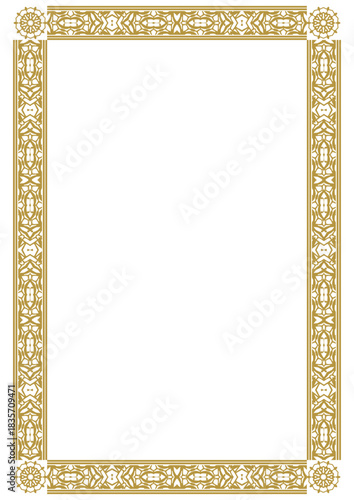 A gold frame with a vintage Victorian ornament. A4 format. Vector illustration