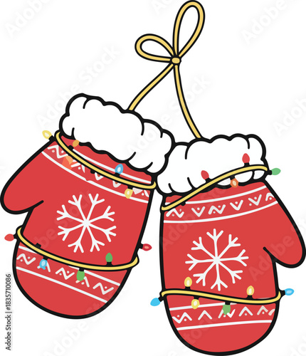 string lights christmas mittens design. christmas elements vector