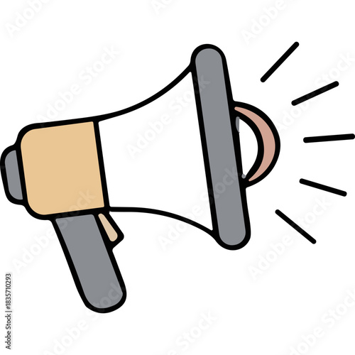 A Simple Flat Design Illustration of a Megaphone with a White Speaker Cone and Gray Handle Against a Black Background Conveying a Message of Announcement or Alert