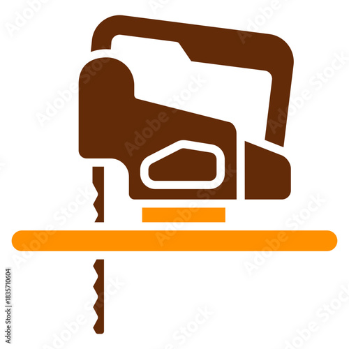 Jig Saw Dual Tone Color Icon, Mini Illustration Relate To Carpentry, Wood Industry. Use For Modern Concept, Ui, Ux Web And App Development.
