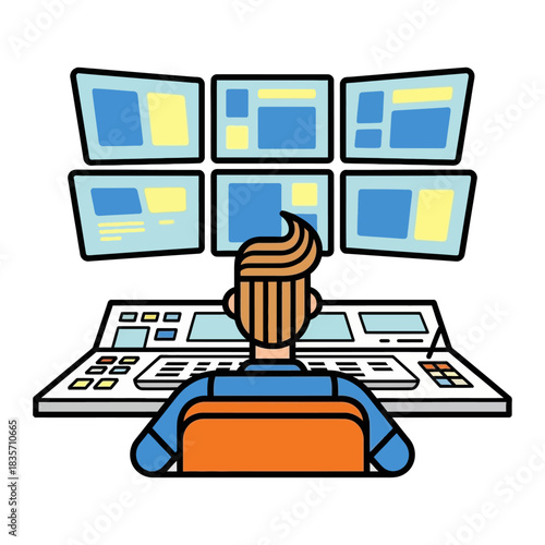 Man working at a computer with multiple screens.