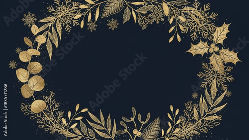 Golden christmas foliage created with generated ai