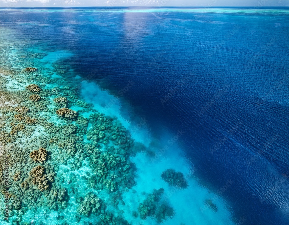 Fototapeta premium aerial view crystalclear waters of ocean revealing breathtaking coral reefs below