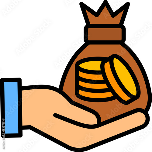 Money In Hand lineal color icon
