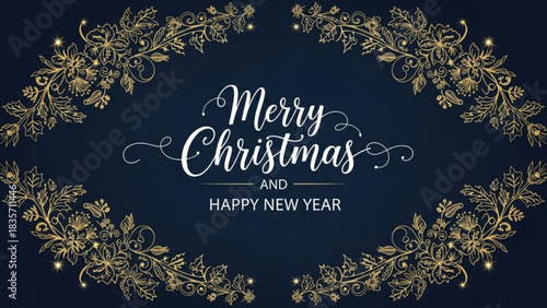 Floral merry christmas card created with generated ai