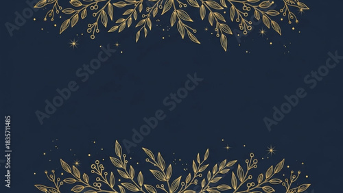 Golden floral dark frame created with generated ai