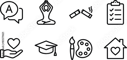 New Year's Resolution Icons Set on White Background