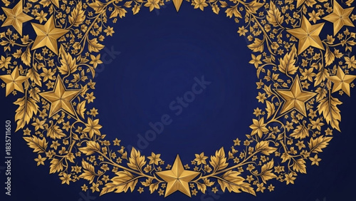 Golden stars floral frame created with generated ai