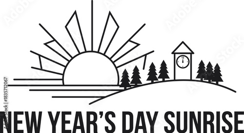 New Year's Day Sunrise Vector on White Background
