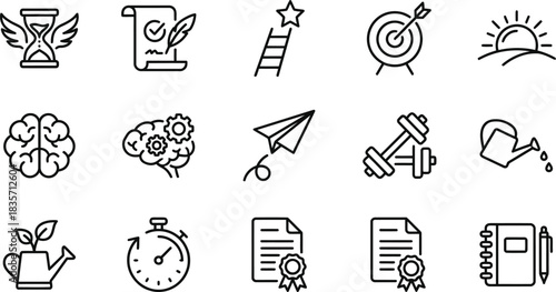 New Year Productivity Icons Set on white background