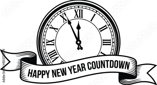 New Year Countdown Clock Vector on White Background