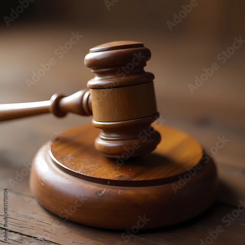 Close-up of Wooden Gavel on a Desk, Symbolizing Final Decision.